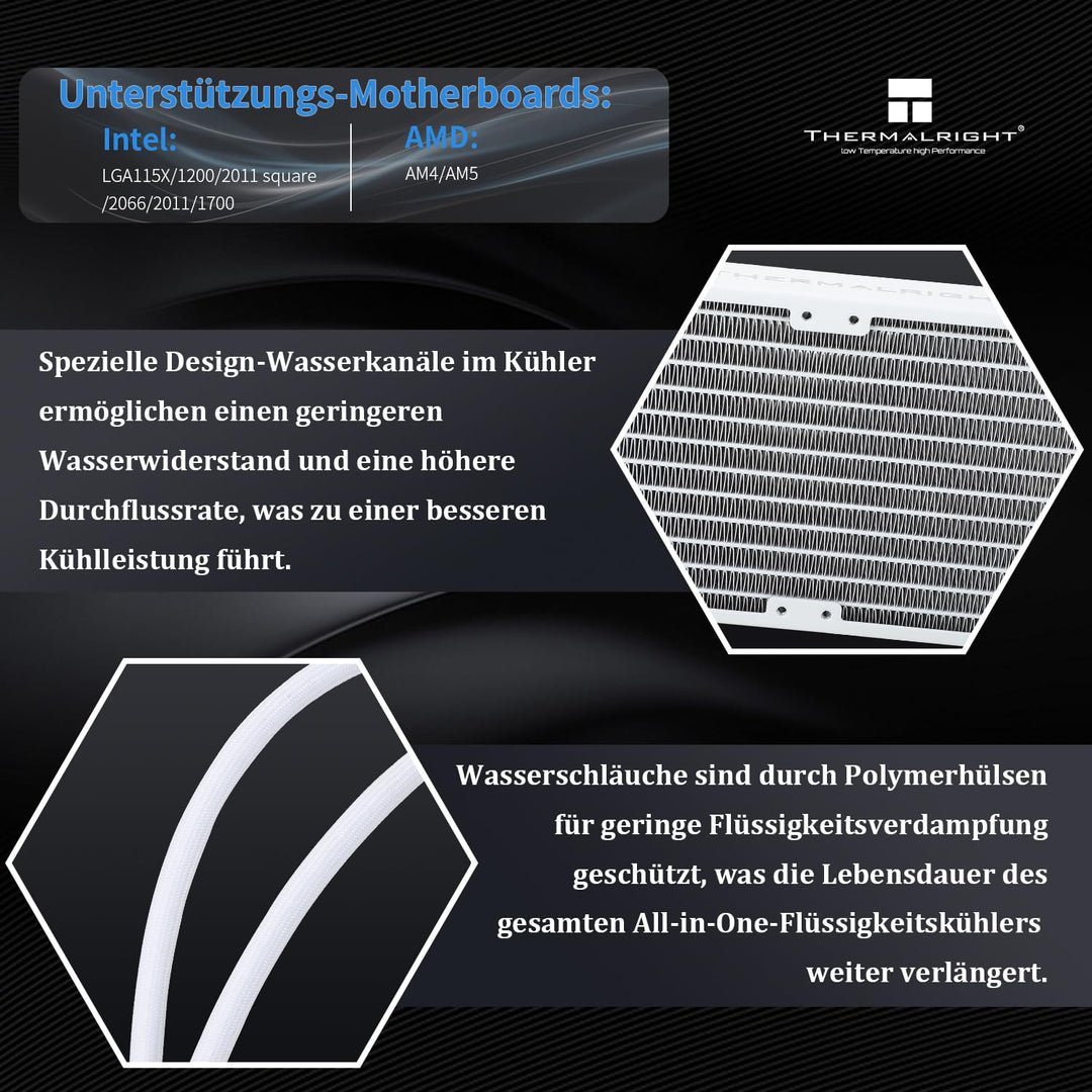 Thermalright Frozen Edge 240 Weisser CPU-Wasserkühler mit PWM-Lüftern, Pumpendrehzahl 3300RPM, S-FDB