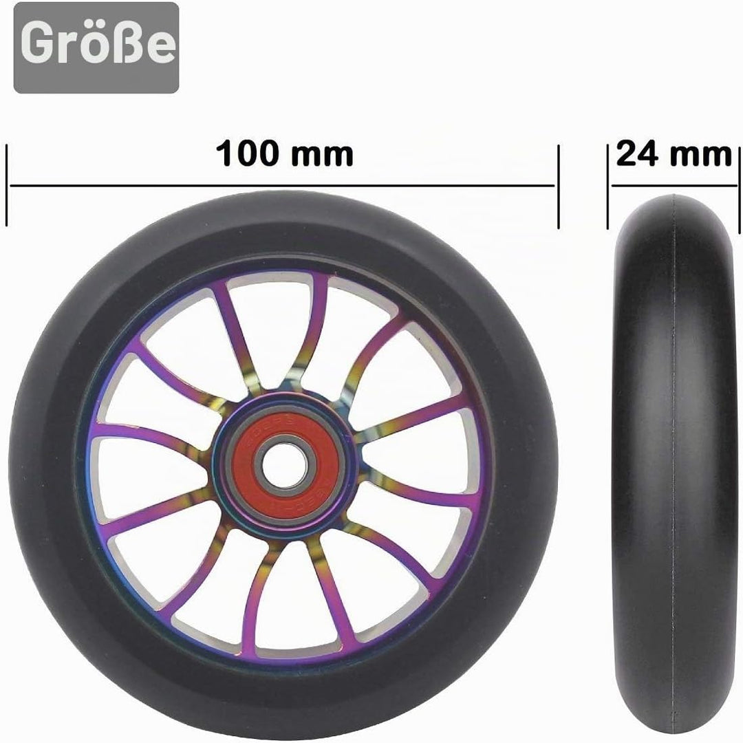 aibiku 2 Stück 100mm Stunt Scooter Rollen mit Zwei Abec-11 Kugellagern passend für Apollo/Albott/Cox