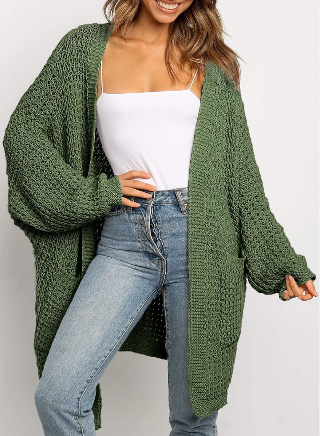 Maavoki Damen Lang Strickjacke Oversize Langarm Sweater Cardigan Casual Strickmantel Herbst Outerwea
