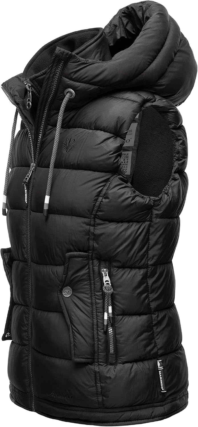 MARIKOO Damen leichte Übergangsweste Steppweste mit Kapuze Taisaa XS-3XL, XS Schwarz