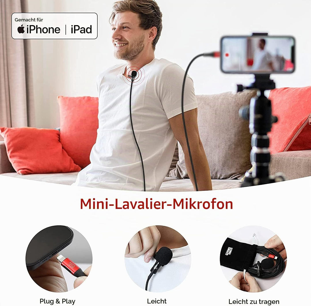 Pixel Lavalier Mikrofon Kompatibel mit iPhone/IPad (Apple MFi-Zertifiziert) für Videoaufnahmen Lives