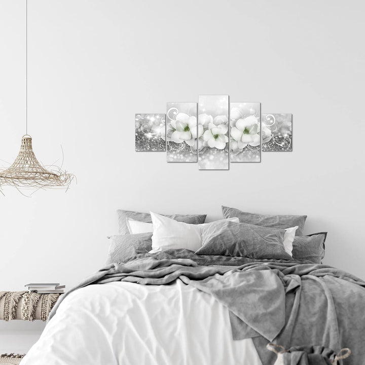 Runa Art Wandbilder Blumen Abstrakt 5 Teilig Bild auf Vlies Leinwand Deko Wohnzimmer 3D Effekt Schwa
