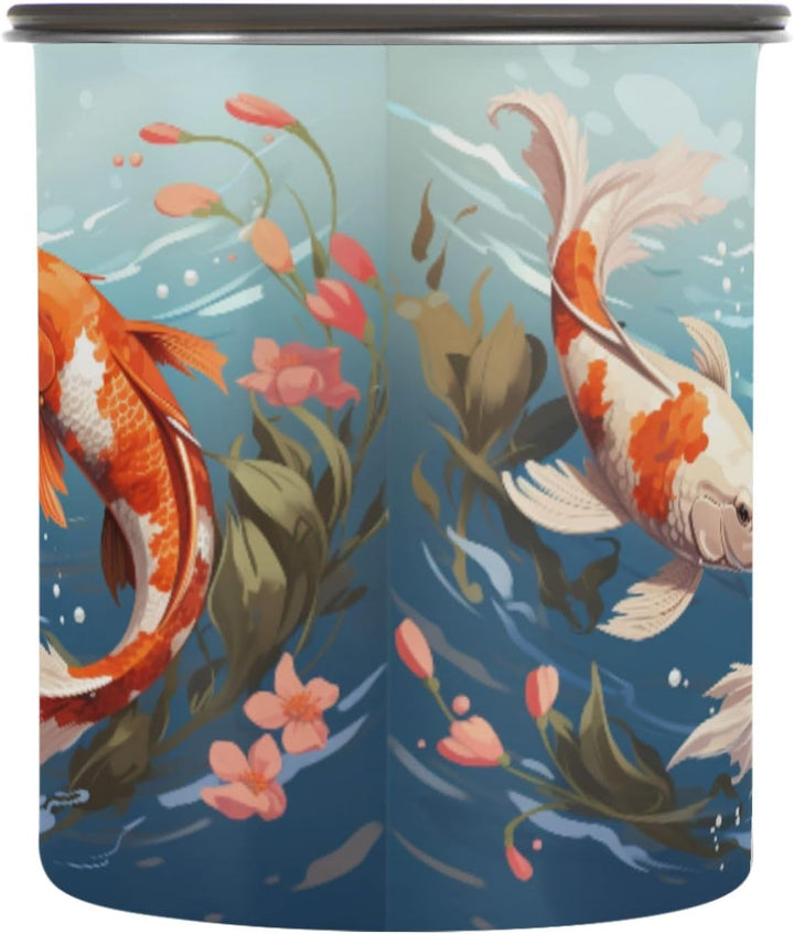 Aquarell Kunst Koi Fisch Kaffeeaufbewahrungsbehälter,Vorratsdosen für die Küche Speisekammer,Ideal f