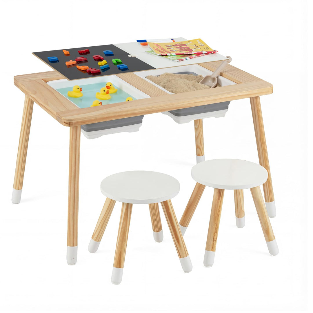 COSTWAY 6 in 1 Kinder Spieltisch, sensorisch Tisch mit doppelseitigen Tischplatte & 2 faltbaren Behä