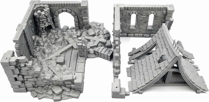 QP3D - Battle Ruined Medieval Building - Fantasy House Terrain Scenery for Tabletop & RPG 28-32mm Mi