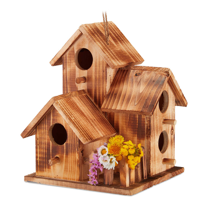 Relaxdays Vogelhaus, zum Aufhängen, Balkon, Terrasse, Garten, gebranntes Holz, Deko Nistkasten, HBT