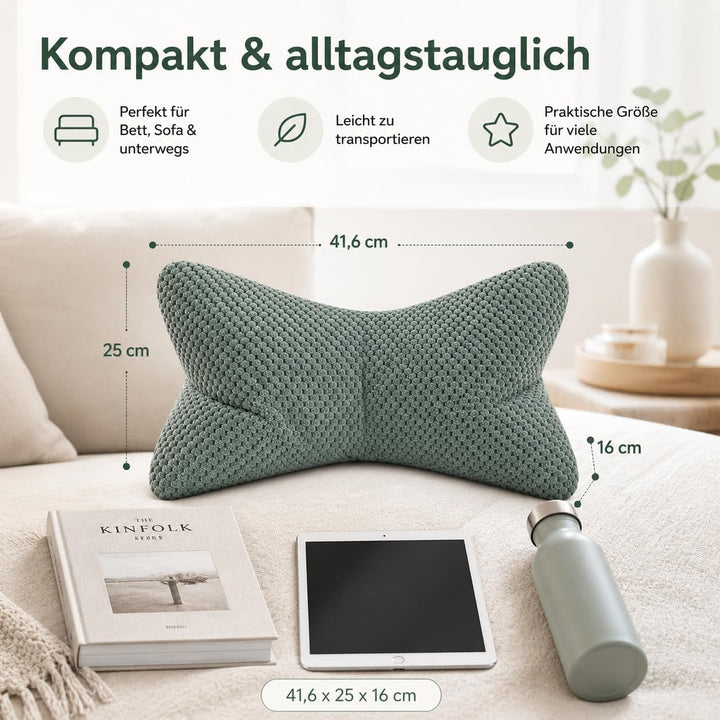 ReWu Leseknochen Comodo Salbei 41,6 x 25 x 16 cm, ergonomisches Stützkissen mit weicher Struktur, fo