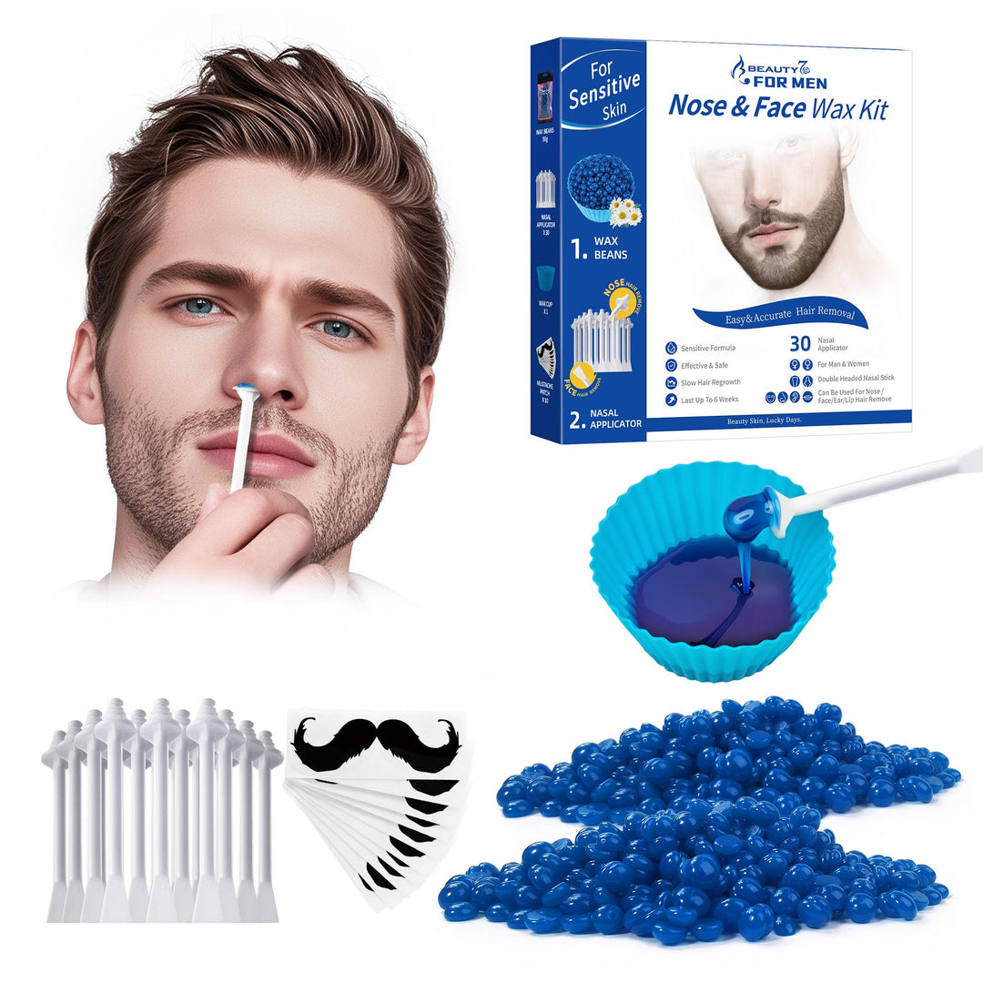 Nasenwachs-Set für Männer, Ohrhaarentfernung mit 50 g Wachsbohnen, 30 Applikatoren, 10 Schnurrbart-S