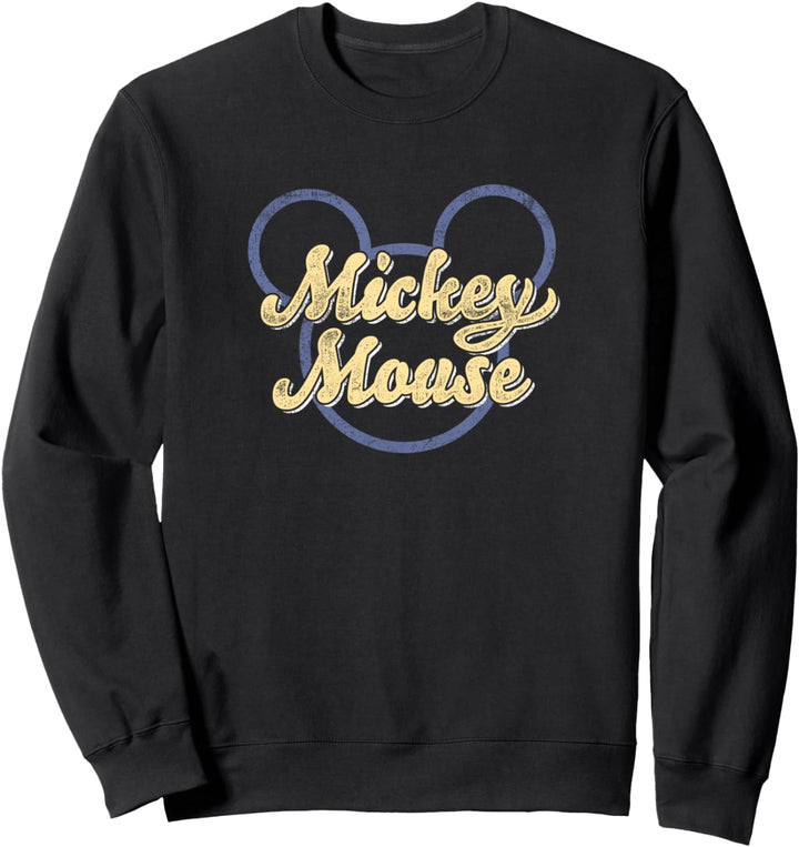 Disney Mickey Yellow Script Mouse Ears Outline Sweatshirt