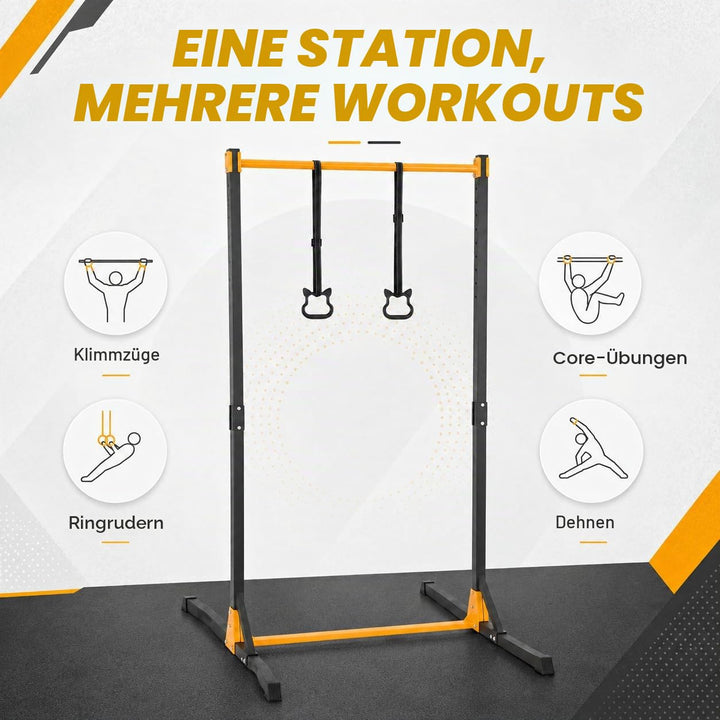 Reckstange Klimmzugstange Turnstange, Trainingsgerät Power Tower Klimmzugstation mit 2 Ringen, 11 St