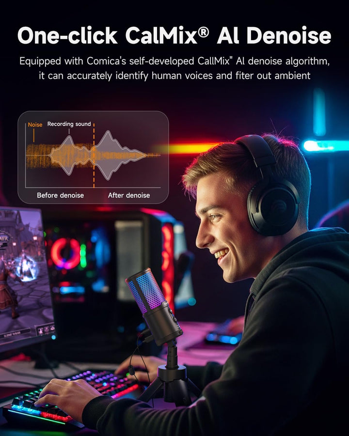 COMICA Ejoy Uni S USB Gaming Mikrofon mit RGB, 48kHz/24Bit, Noise Cancellation Kardioid-Kondensator