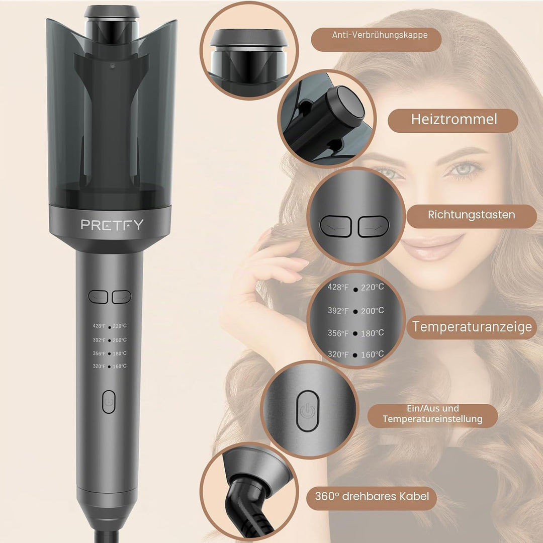Pretfy Lockenstab Automatisch,Lockenstab Grosse Locken,Automatischer Lockenstab mit 4 Einstellbare T
