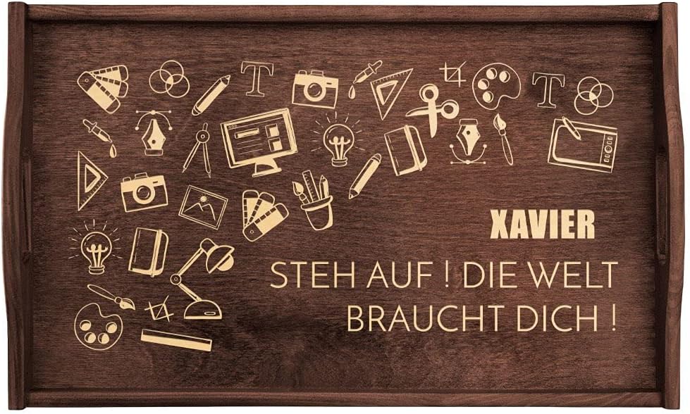 Maverton Serviertisch mit Gravur - personalisiert - Snack-Tablett mit Griffen - klappbare Beine - er