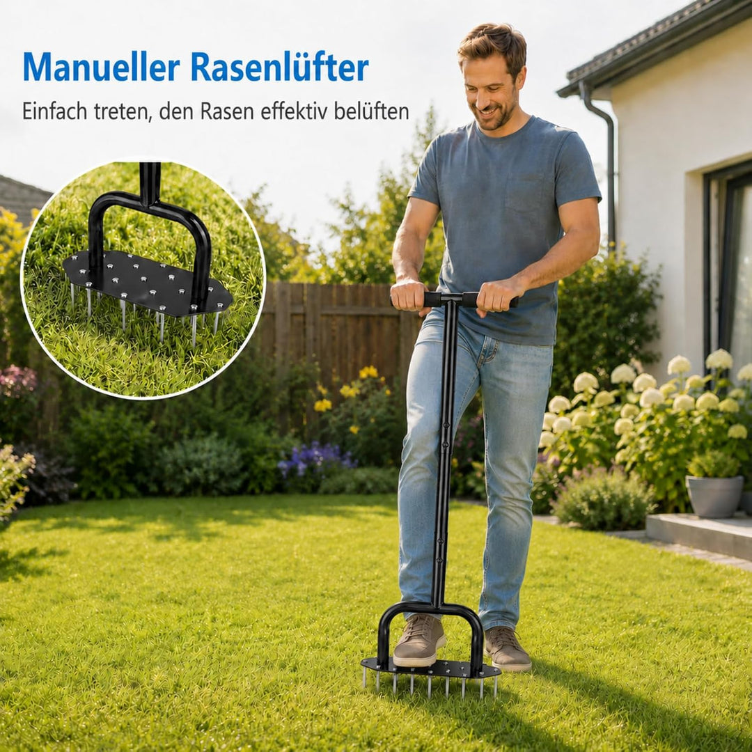 Manueller Spike-Rasenlüfter – Hochleistungs-Rasenbelüfter mit 18 langlebigen Spikes, abnehmbarer Ras