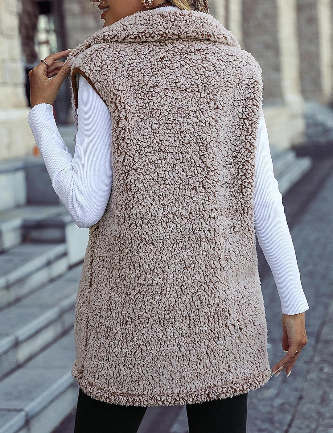 AIEOE Ärmellose Mäntel Damen Weste Fleecejacke Weich Warm für Herbst Winter XXL Style01-heller Kaffe