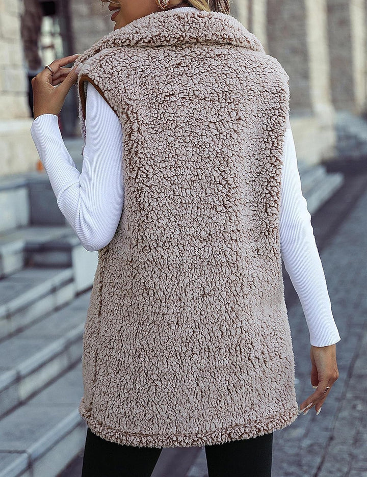 AIEOE Ärmellose Mäntel Damen Weste Fleecejacke Weich Warm für Herbst Winter XXL Style01-heller Kaffe