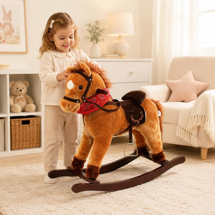 Bayer Chic 2000 Schaukelpferd Cowboy mit Sound Plüsch Schaukeltier braun | Plüsch-Schaukeltier mit S