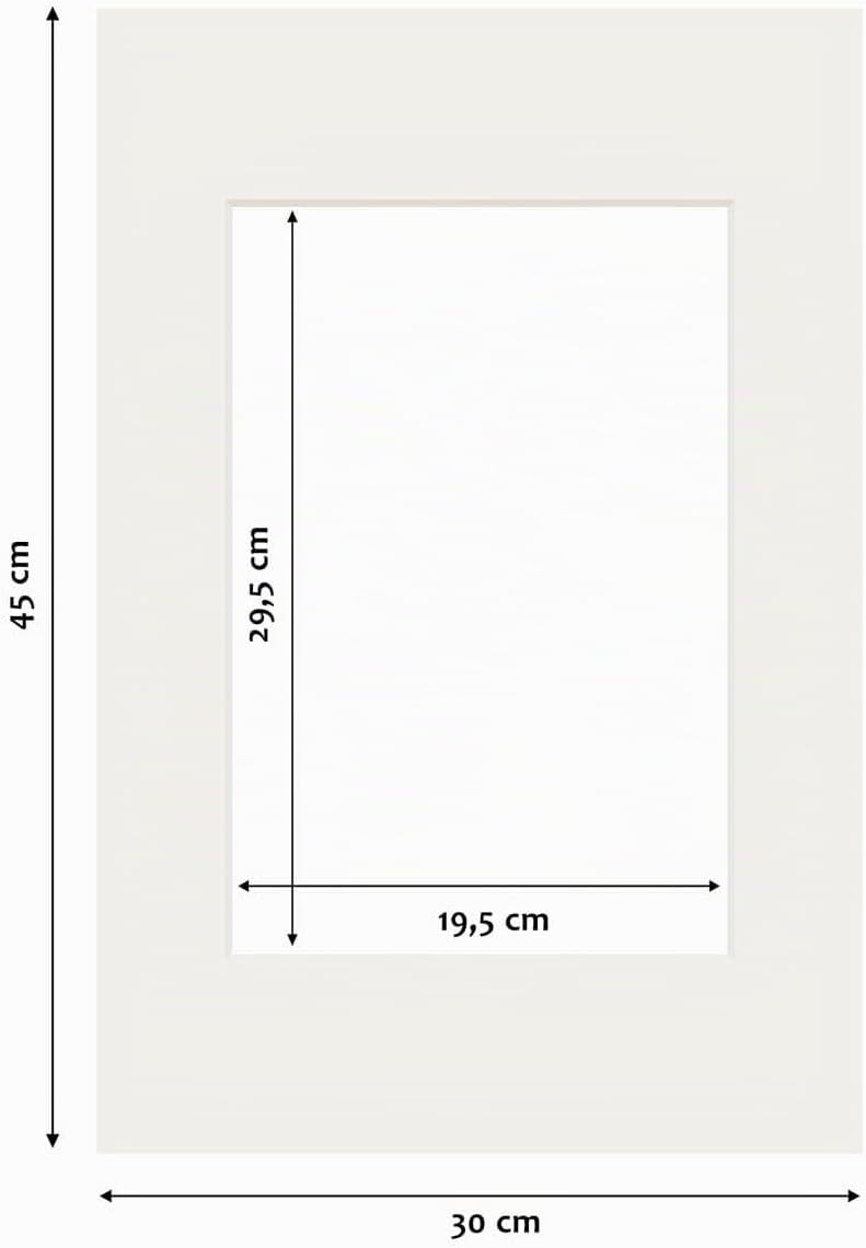 PHOTOLINI Passepartout 30x45 aussen für 20x30 innen, säurefrei 1,5 mm Passepartout Karton Creme-Weis