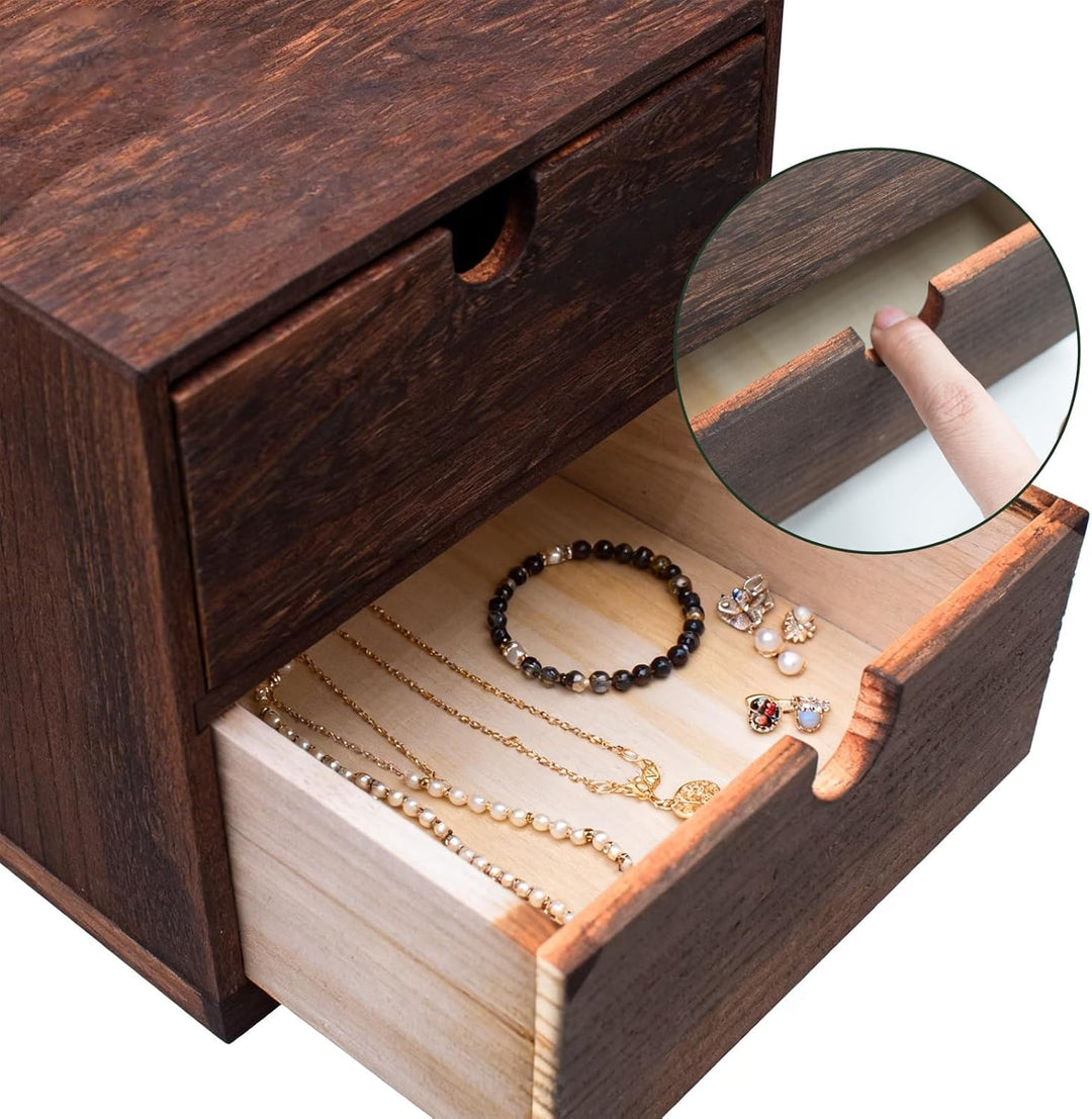 2-Fach Holz Schubladen Box Aufbewahrung, Vintage Schreibtisch Organizer für Schminke, Schmuck, Baste