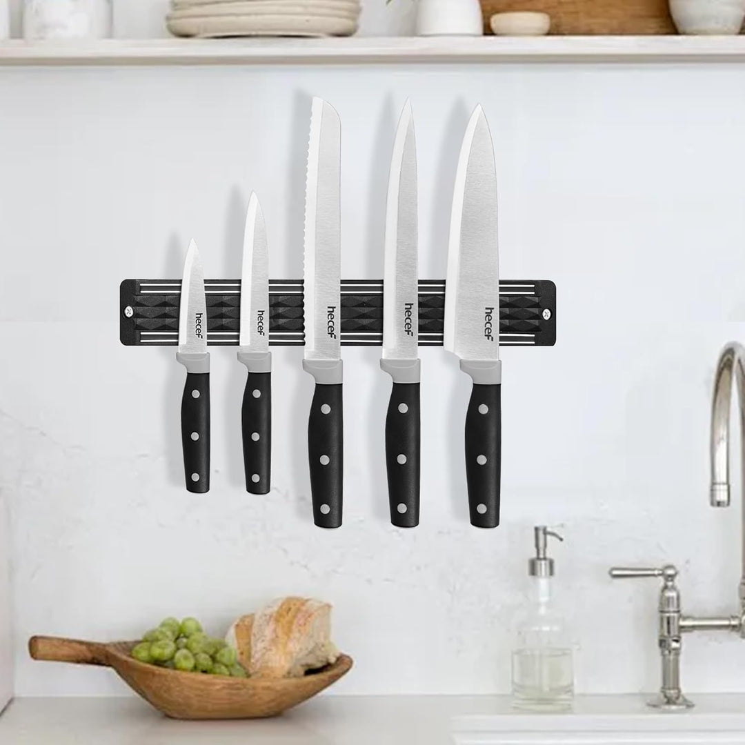 hecef Messer Magnetleiste mit 5 Teilig Scharfe Küchenmesser Set, 33 cm Messerhalter Magnetisch mit E