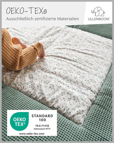 ULLENBOOM® Baby Krabbeldecke 100x100 cm gepolstert - Floral-Grün (Made in EU) - Krabbeldecke für Bab