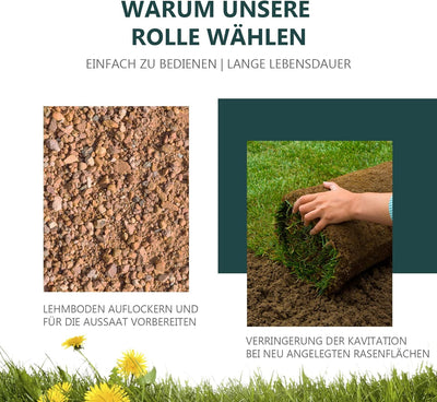 RELAX4LIFE Rasenwalze 90cm Breite 63L Füllvolumen, Rasenroller aus Stahl, Gartenwalze mit U-förmigem