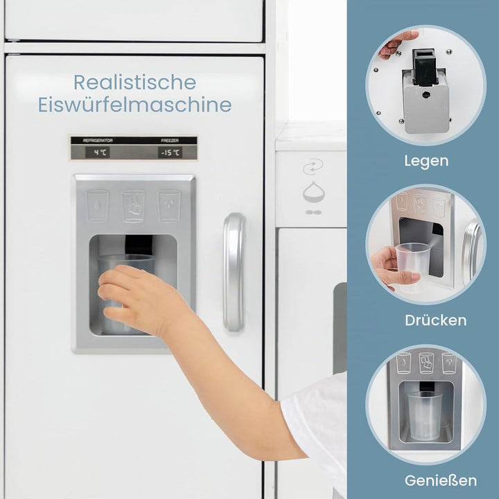 HOMASIS Eck Kinderküche Holz, Spielküche mit Licht, Sound &amp; Dampf, inkl. 16 Zubehör, Spielzeugküche