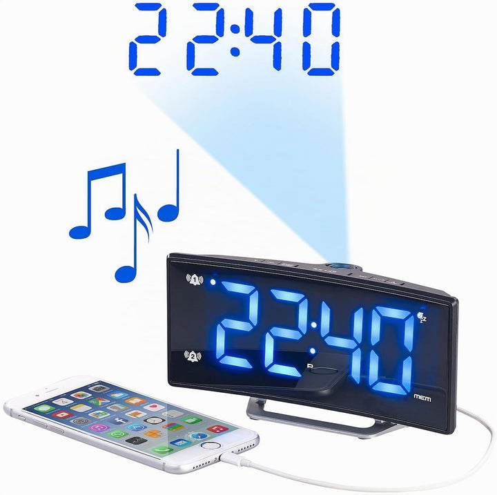 auvisio Projektionswecker mit gebogenem Display, Doppelalarm &amp; USB-Ladeanschluss (Wecker mit Projekt