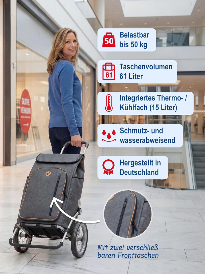 Andersen Einkaufstrolley - klappbar - 61 Liter - mit Kühlfach - Aufhängung für Einkaufswagen - belas