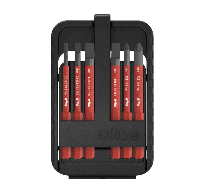 Wiha 43157 electricSchlitz, Pozidriv 6-TLG. in slimBit-Box Bit Set Rot, Schlitz, Pozidriv