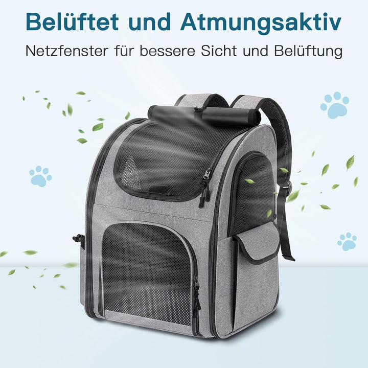Hunderucksack bis 10kg, Haustier Rucksack mit Netzfenster, Faltbare Katzenrucksack Hunde Rucksack, A