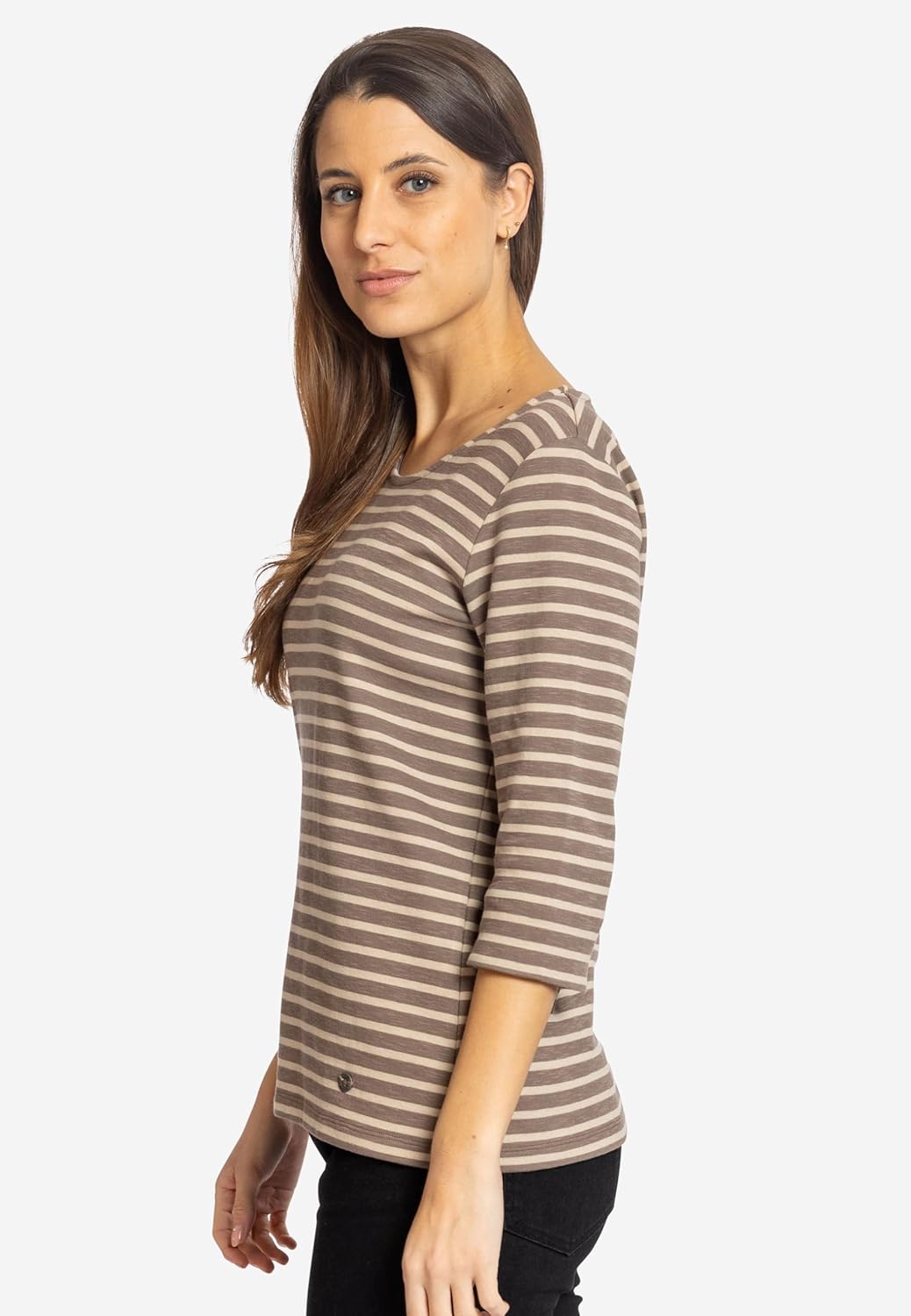 ELKLINE Damen Sweatshirt Rainbow 3/4 Arm Shirt mit Streifen und Rundhalsauschnitt | 2030015 36 Mudbr