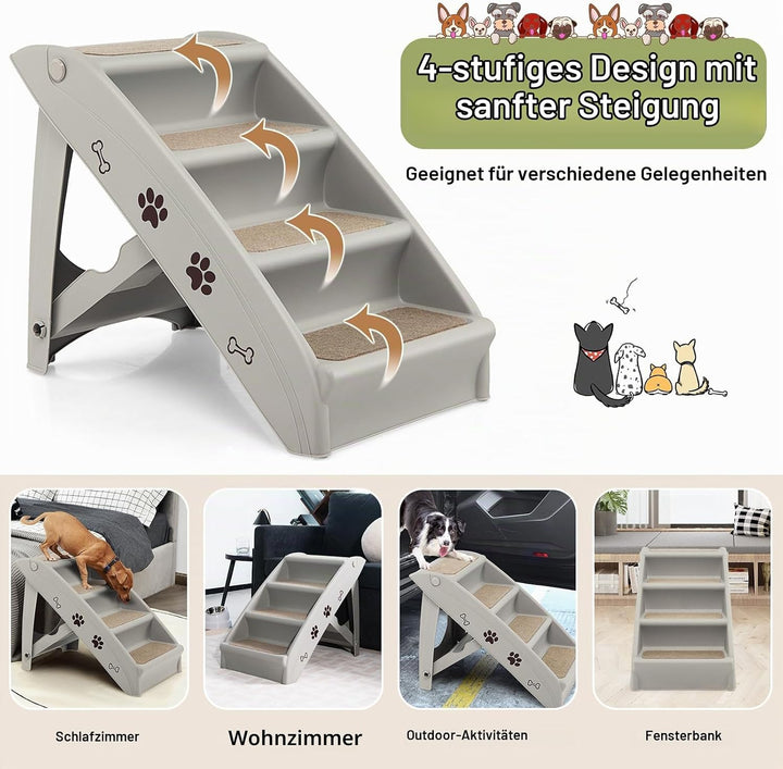 SOARS Haustiertreppe faltbar, 4-stufige Hundetreppe Katzentreppe mit Filz Matte, Tiertreppe für Katz