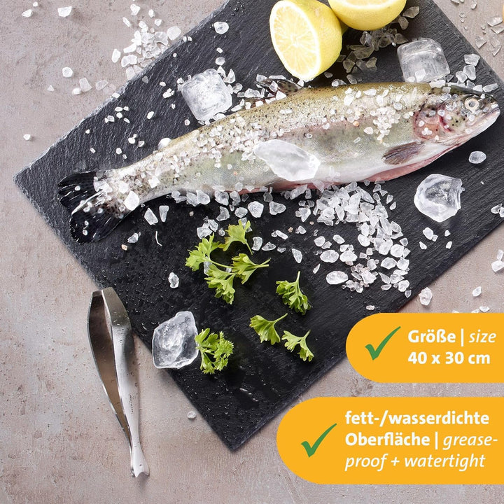 Westmark Naturschiefer-/Servierplatten, 2 Stück, Rechteckig, Mit Kratzschutz, Fläche: je 40 x 30 cm,