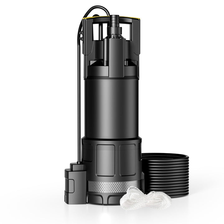 Wiltec Tauchpumpe mit Trockenlaufschutz und Schwimmerschalter 1200 W, Tiefbrunnenpumpe 6000 l/h, Was
