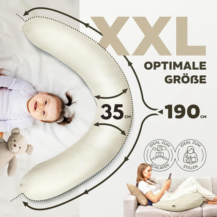 sei Design Stillkissen XXL Mikroperlen-Füllung mit Musselin-Bezug aus Baumwolle [100% Bio-Baumwolle