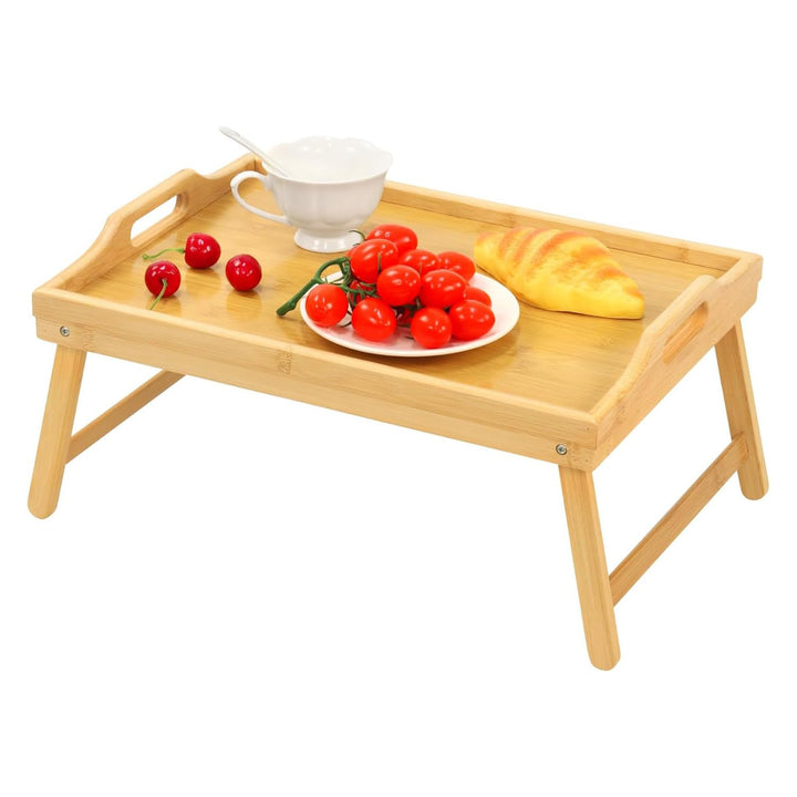Betttisch Klappbar, Bambus Betttablett Serviertablett Frühstückstablett mit Beinen und Griffen, Tabl