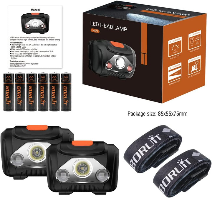 BORUIT LED Stirnlampe, 2PCS Kopflampe Rotlicht AAA-Batterie superhelle 4-Modus-headlight für Kinder