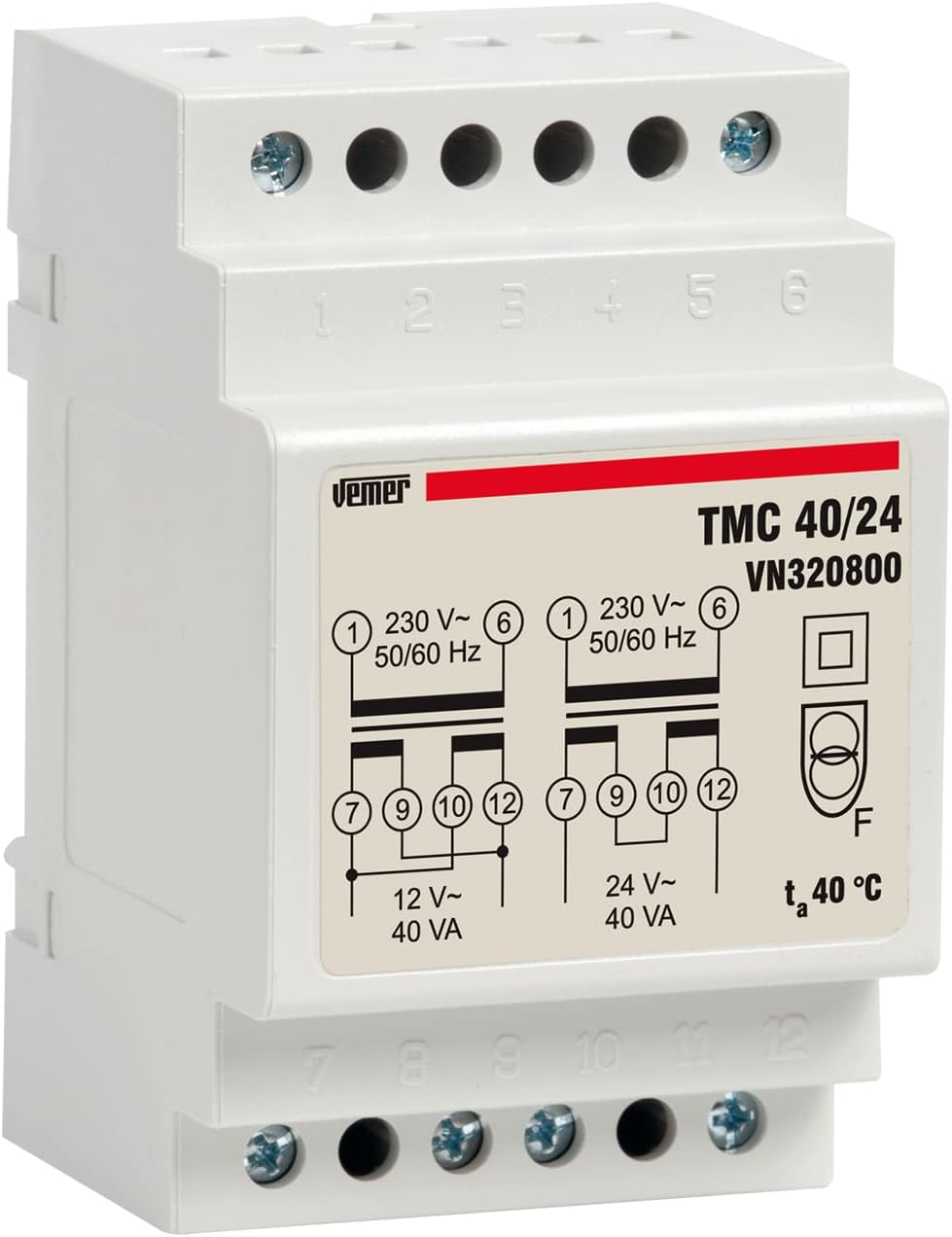 VEMER VN320800 TMC 40/24 - Trafo für Hutschienen mit Primärspannung 230V, Sekundärspannung 12-24V un