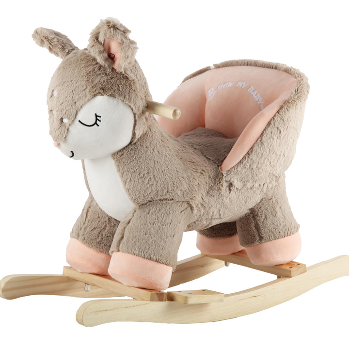 Plüsch Rocking Horse - weicher gefüllter Körper, Sicherheitssitz Stuhl, Holz Rockers, Musikknopf - K