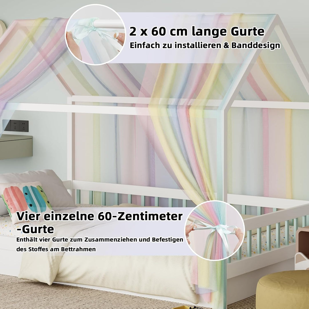 GFCC Betthimmel aus Tüll für Kinder, 2 Stück Hausbett Himmel Set 135x350cm, Leichter & Geruchsneutra