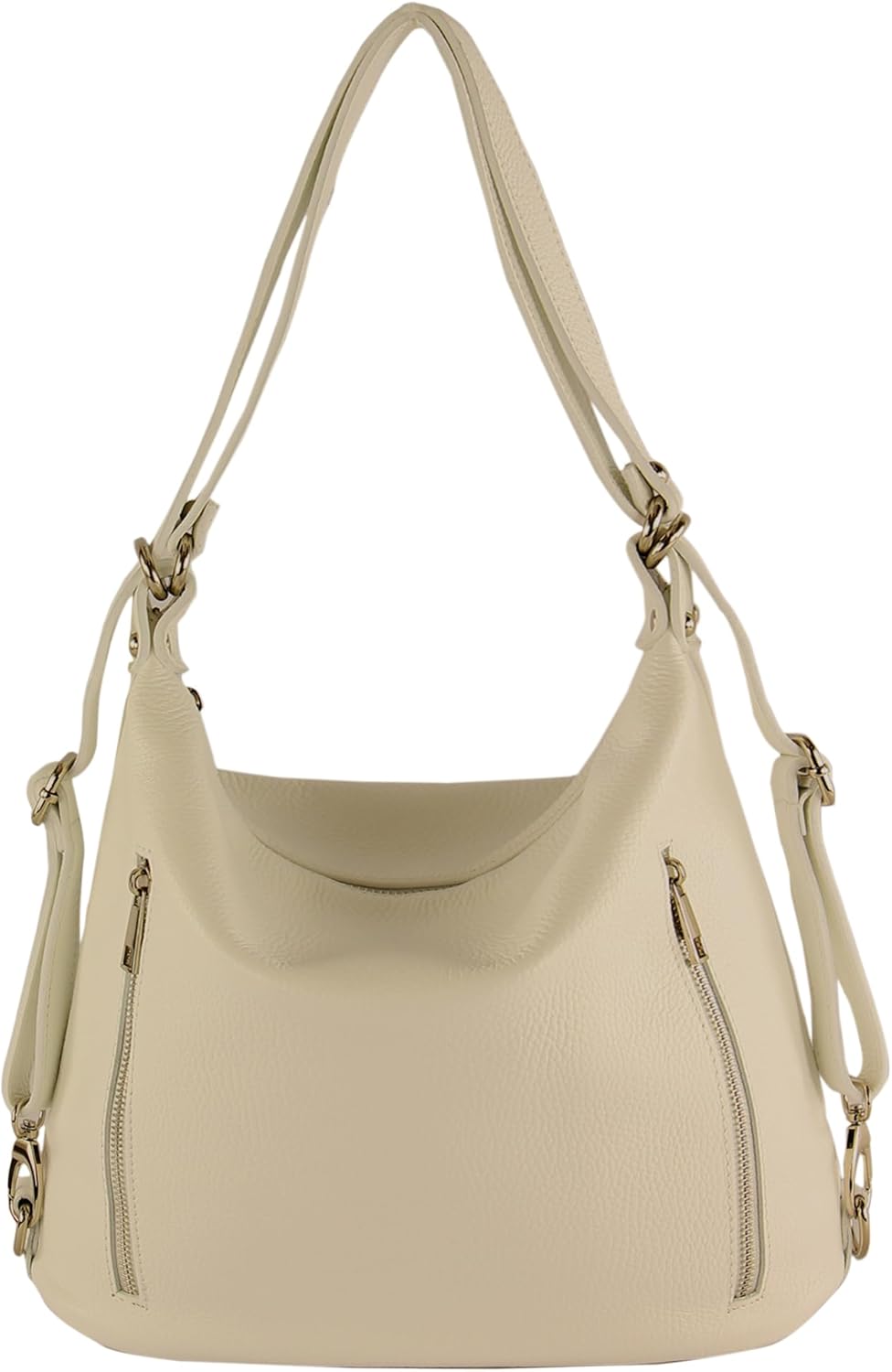 modamoda de - T249 - ital. Damen Rucksack Tasche 2 in 1 aus Leder Creme, Creme
