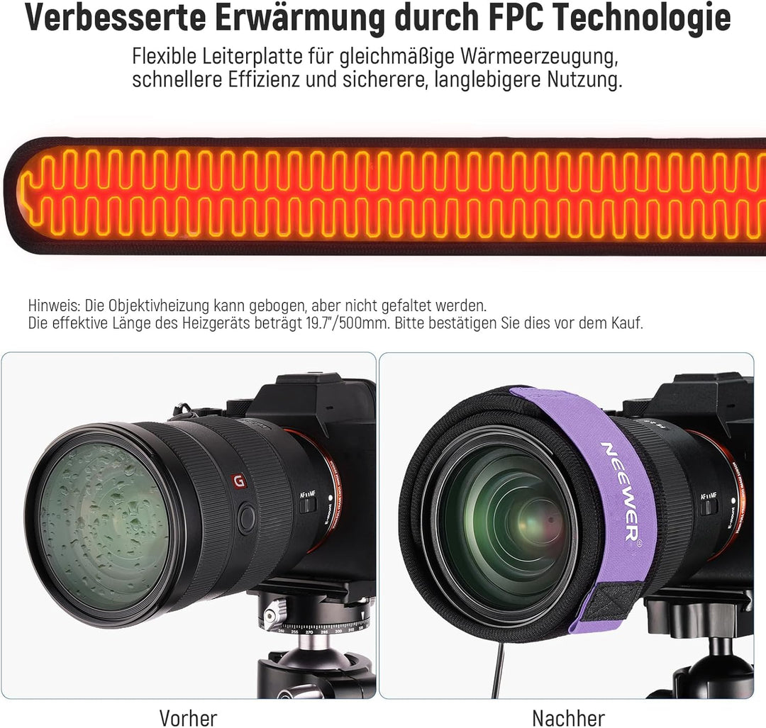 NEEWER USB 500mm Objektivwärmer mit FPC, schnelle, gleichmässige Heiztechnik für DSLR Kameraobjektiv