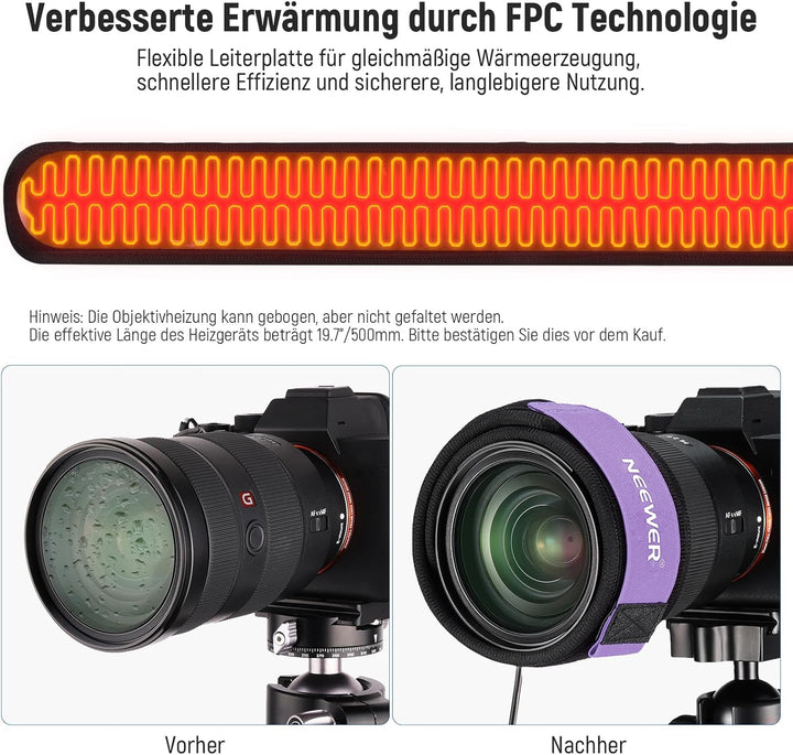 NEEWER USB 500mm Objektivwärmer mit FPC, schnelle, gleichmässige Heiztechnik für DSLR Kameraobjektiv