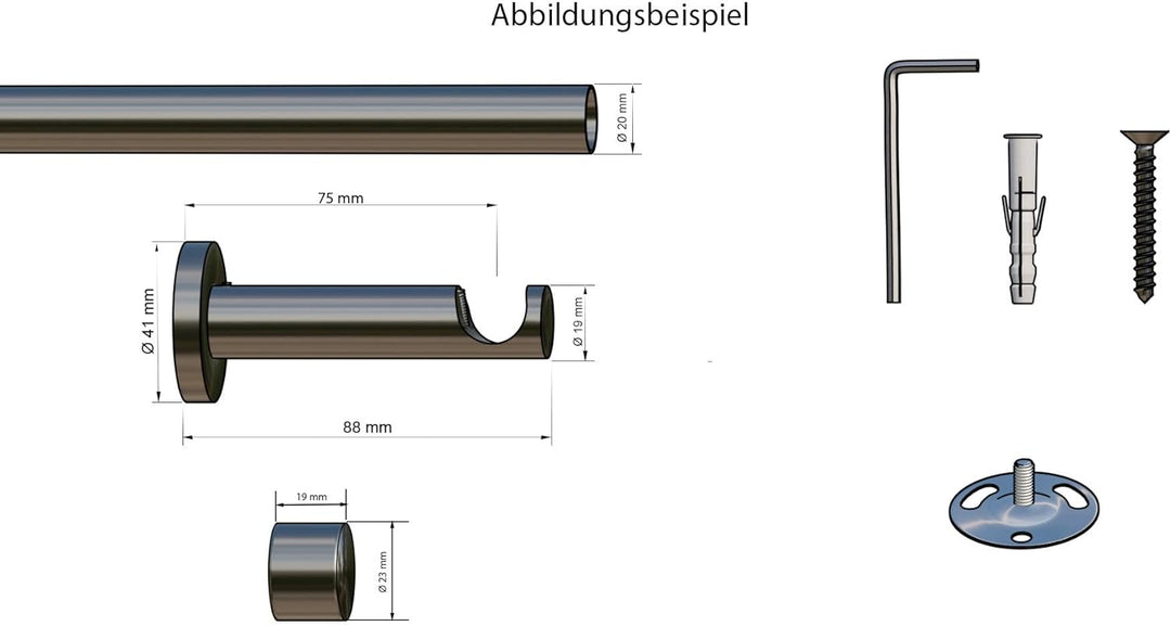 Tilldekor Gardinenstange HIGH-LINE ANDRAX, braun-antik, Ø 20 mm,1-Lauf, 240 cm, inkl. Trägern und En