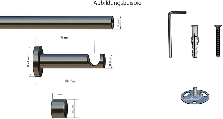 Tilldekor Gardinenstange HIGH-LINE ANDRAX, braun-antik, Ø 20 mm,1-Lauf, 240 cm, inkl. Trägern und En