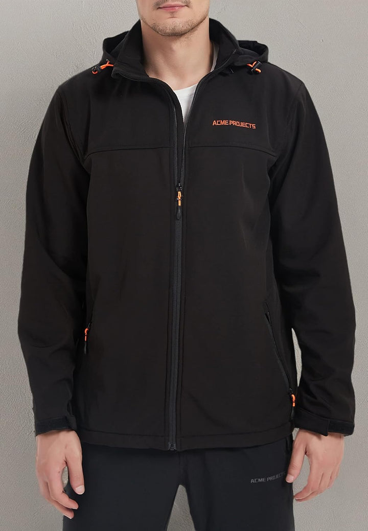 Acme Projects Mit Fleece gefütterte Softshell-Jacke für Herren mit Abnehmbarer Kapuze, wasserdicht,