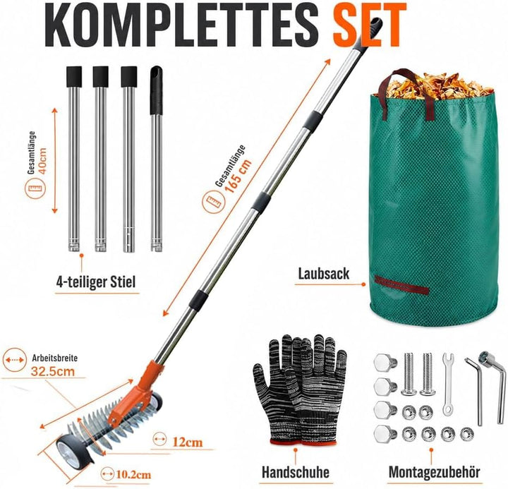 Handvertikutierer mit Rollen 165cm, Vertikutierer Hand, Verstellbarer Vertikutierrechen, Rasenlüfter