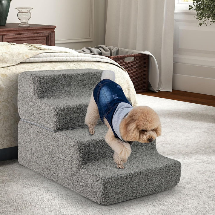 COSTWAY Hundetreppe 4 Stufen, rutschfeste Hundestufe aus Schaumstoff, 2+2 Design, Haustiertreppe für