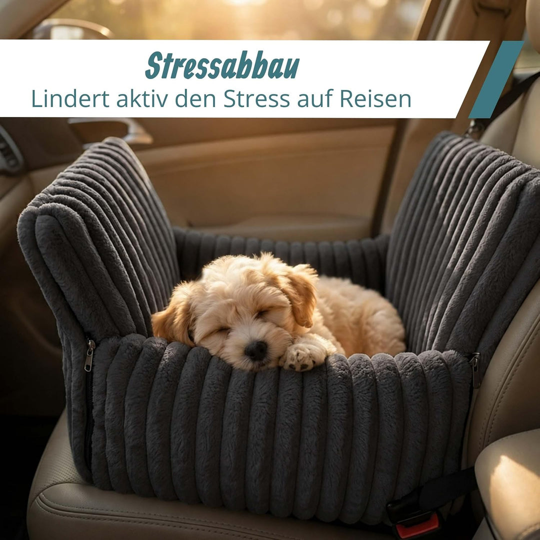 Relaxdays Hundeautositz, kleine Hunde bis 8 kg, weich, Hundebett Auto, grau | waschbar, HBT: 38x48x4